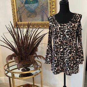 Melissa Paige Leopard Print cold shoulder Blouse medium NWOT